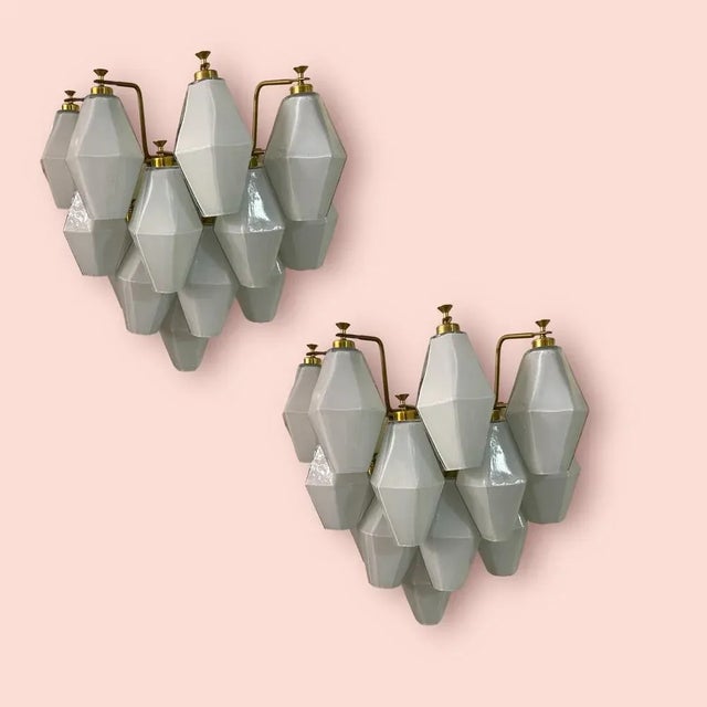 White opaline glass polygon sconces set of 2 height 40 cm width 35 cm depth 20 cm formed of 14 polygon opaline glass...