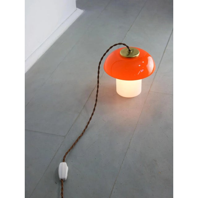 Mid-Century Modern Mid-Century Orange Glass & Brass Mushroom Table Lamp For Sale - Image 3 of 12