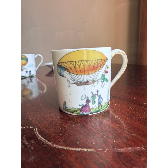 Limoges, France Mid 19th Century, Victorian Revival, Limoges France, Hot Air Balloon Demitasse Cup and Saucer - Pair For Sale - Image 4 of 11