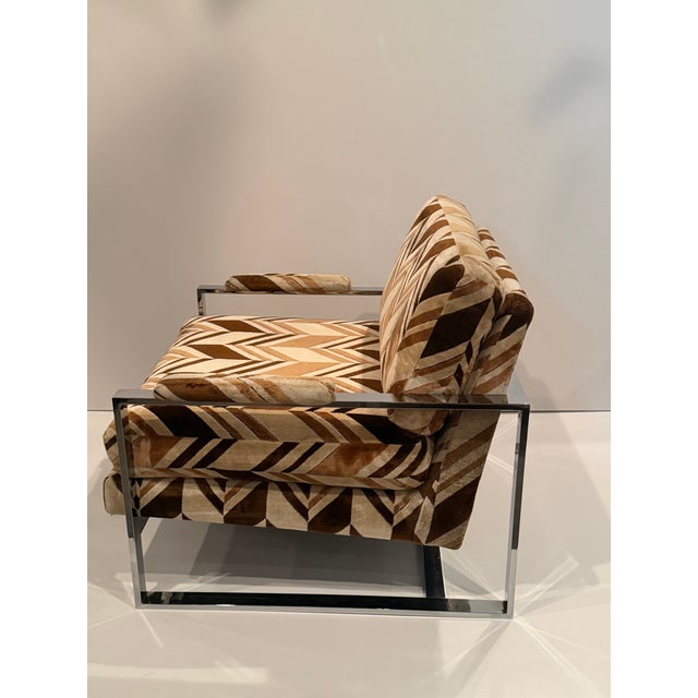 Milo Baughman Pair of Milo Baughman Chrome and Plush Upholstered Club Chairs For Sale - Image 4 of 12