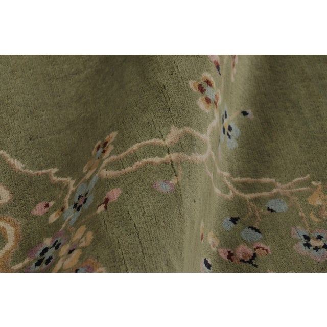 Textile Rug & Kilim’s Chinese Art Deco Inspired Rug, Green With Cherry Blossom Florals For Sale - Image 7 of 8