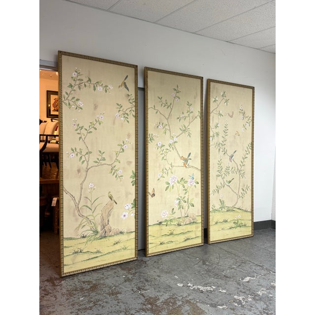 Design Plus Gallery presents a Set of Three de Gournay Badminton Gilded Paper Wall Panels. This set of three wall panels...