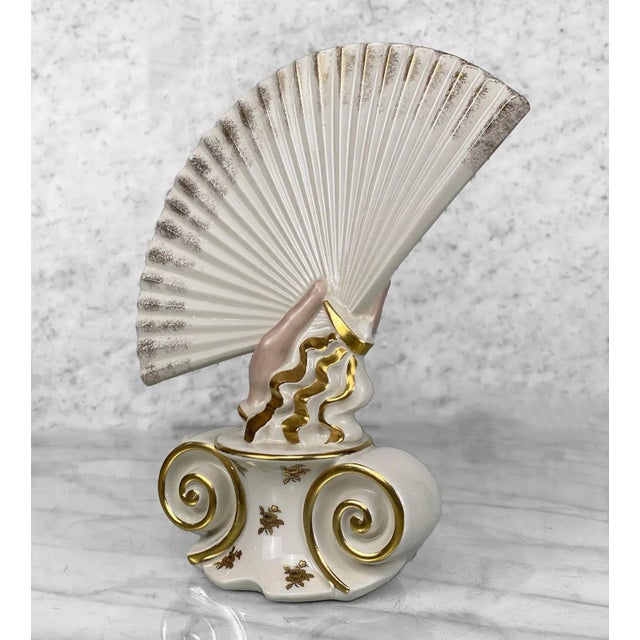 Vintage Traditional Regency Porcelain Hand Holding Fan Sculpture For Sale - Image 4 of 9