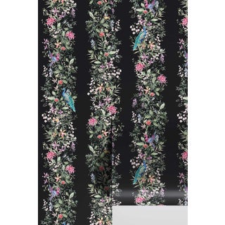 Mahjong Floral Stripe Grasscloth Wallpaper by House Party | Blank Black | 8 Yards For Sale