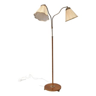 Swedish Modern Floor Lamp in Brass and Teak, Sweden, 1930s For Sale