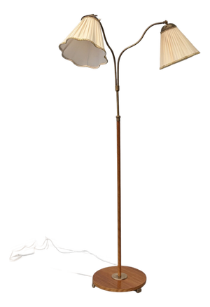 Swedish Modern Floor Lamp in Brass and Teak, Sweden, 1930s