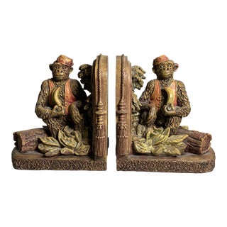 1990s Bellhop Monkey Decorative Bookends Resin - a Pair For Sale