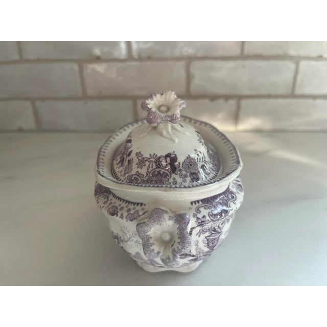 Antique Purple Staffordshire Transferware Rare Child’s Sugar Bowl For Sale - Image 4 of 10