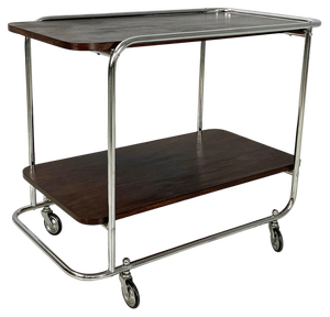 Italian Mid-Century Modern Wood and Metal Cart with Double Shelf, 1940s