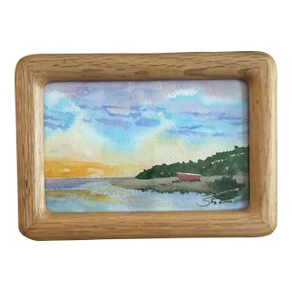 “Evening by the Shore” Framed Signed Original Watercolor Seascape by Nancy Smith For Sale