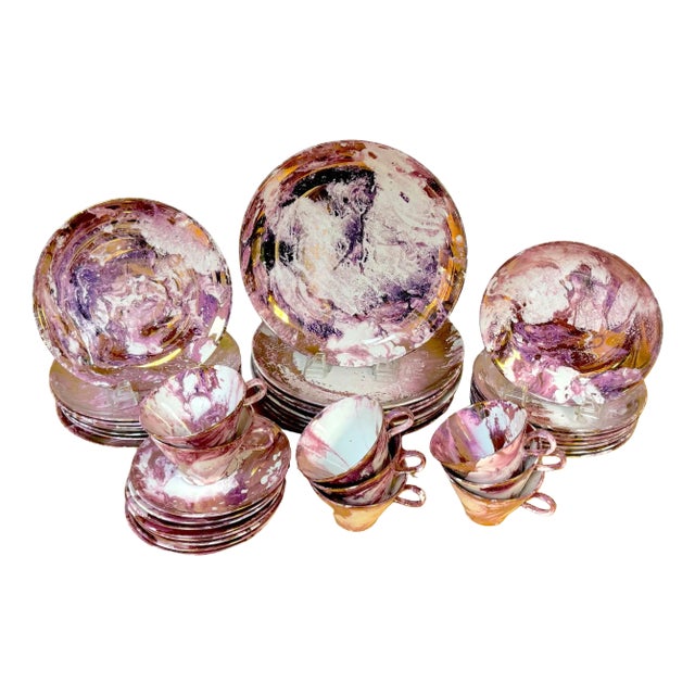 Sascha Brastoff 'Surf Ballet -Pink' for Jill Stevens Miami Beach, Service For 8 For Sale