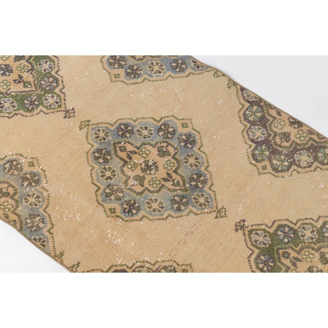 Textile 1950s Muted Beige & Moss Green Turkish Runner For Sale - Image 7 of 10