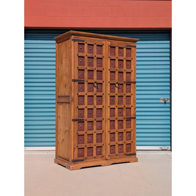 Mexican Vintage Mexican Solid Wood Armoire With Handcrafted Iron Hardware For Sale - Image 3 of 17