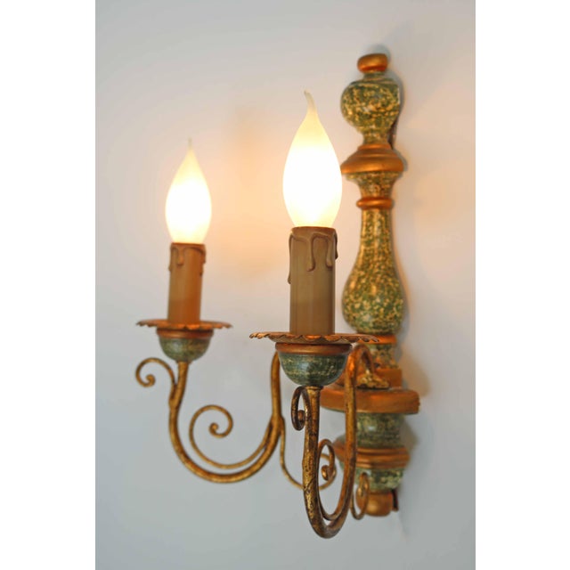 Florentine Hollywood Regency 2-Light Wall Lamp, Italy, 1970s For Sale - Image 4 of 7