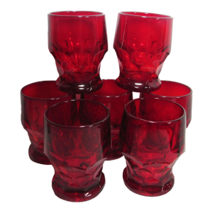Vintage Ruby Glass Anchor Hocking Honey Comb Tumblers- Set of 7