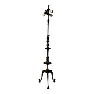 Early 20th Century Antique Bronze Adjustable Floor Lamp With Tripod Base For Sale