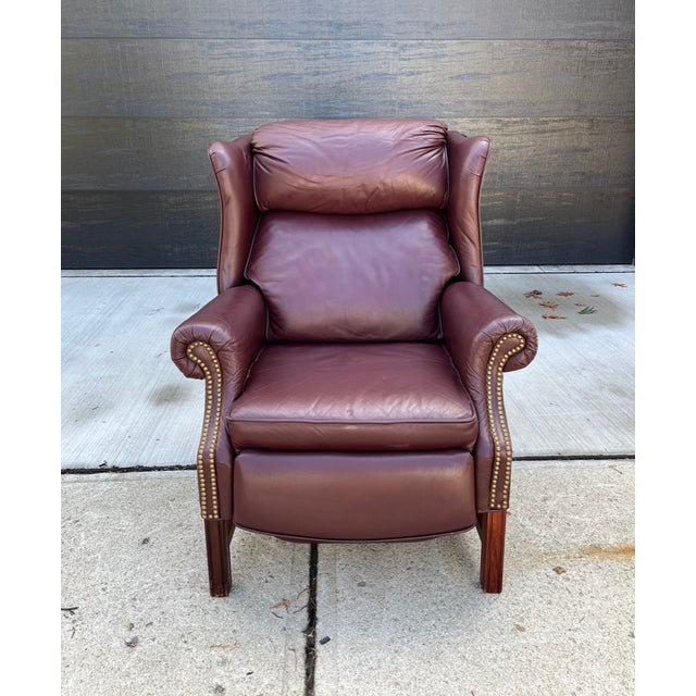 1970s Vintage Lane Acclaim Leather Wingback Chair Recliner For Sale - Image 13 of 13