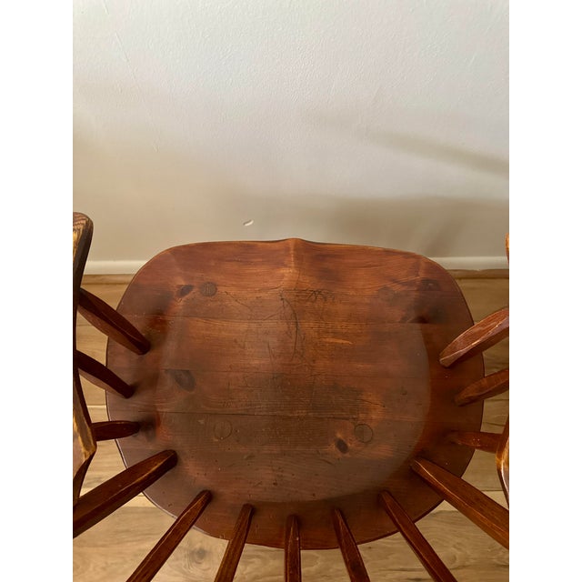 Wood Mid 20th Century Set of 4 Rustic Solid Wood Windsor Style Dining Chairs by Hunt Furniture For Sale - Image 7 of 11