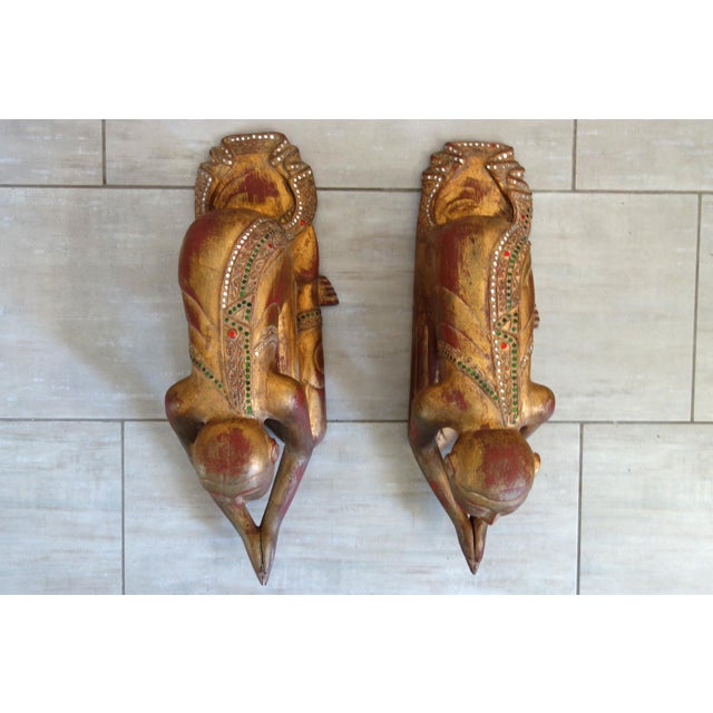 Burmese Artist, Statues of Buddhist Monks in Prayer, 19th Century, Wood, Set of 2 For Sale - Image 5 of 18
