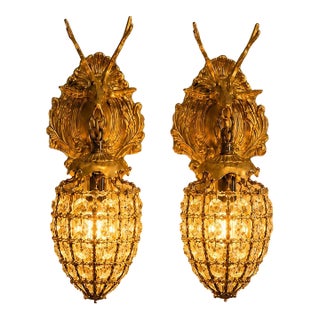 Late 20c French Louis XVI Gilt Bronze Sconces Wall Lamps - Pair For Sale