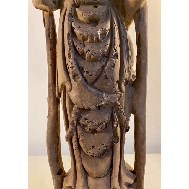 Mid 20th Century Standing Quan Yin Stoneware Table Lamp For Sale - Image 11 of 12