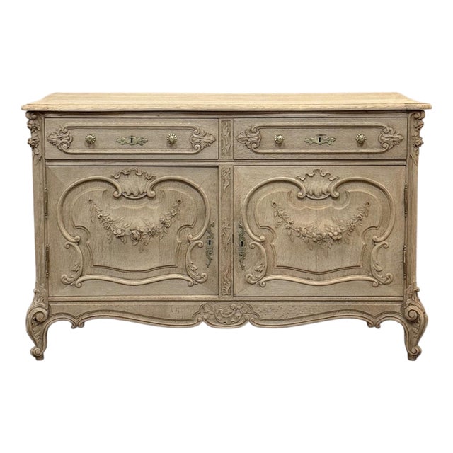 19th Century French Louis XV Low Buffet ~ Credenza in Stripped Oak For Sale
