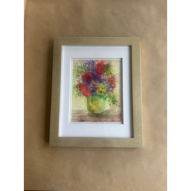 An expressive original watercolor bursting with joyful color and movement. Layers of crimson, violet, yellow, and green...