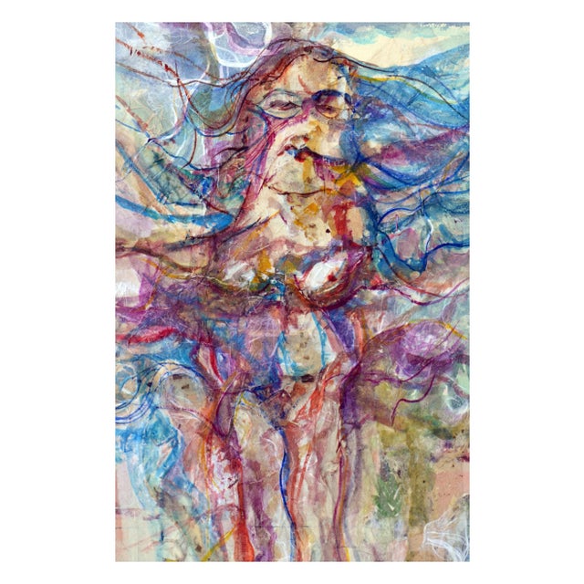 Wonderful abstracted nude, a watercolor painting by California artist Virginia Hughins (Virginia Brubaker DeWolf),...