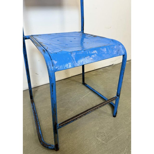Set of Industrial Blue Iron Chairs, 1950s For Sale - Image 18 of 18