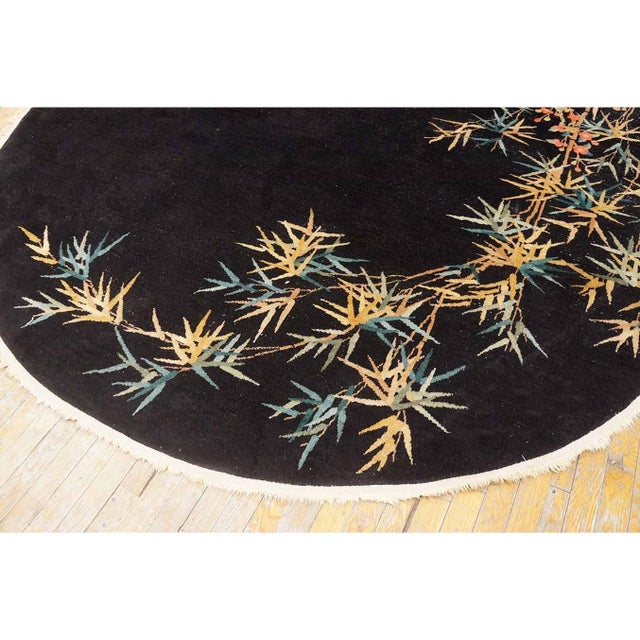 1930s Black Bamboo Floral Antique Chinese Art Deco Carpet 8'4" X 11'8" Wool Rug For Sale - Image 9 of 9