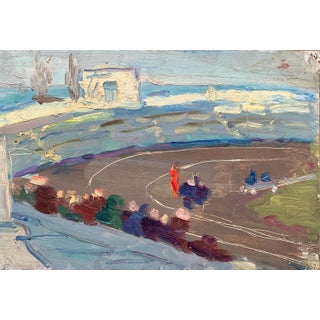 Sports Competition Oil Painting Original Socialist Realism Art Ukrainian Artist Sokolovsky G. 16-23 1960s For Sale
