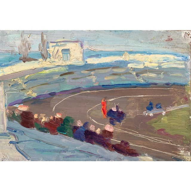 Sports Competition Oil Painting Original Socialist Realism Art Ukrainian Artist Sokolovsky G. 16-23 1960s For Sale