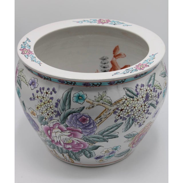 Large Chinese Porcelain Lotus Flower Koi Fish Bowl Garden Planter