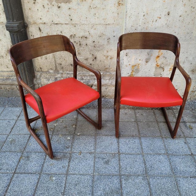 Mid-Century Wooden Traineau Chairs from Baumann, France, 1960s, Set of 2 For Sale - Image 4 of 18