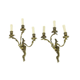 Louis XV Style Wall Sconces in Gilt Bronze, 1950s, Set of 2 For Sale