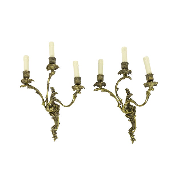 Louis XV Style Wall Sconces in Gilt Bronze, 1950s, Set of 2 For Sale