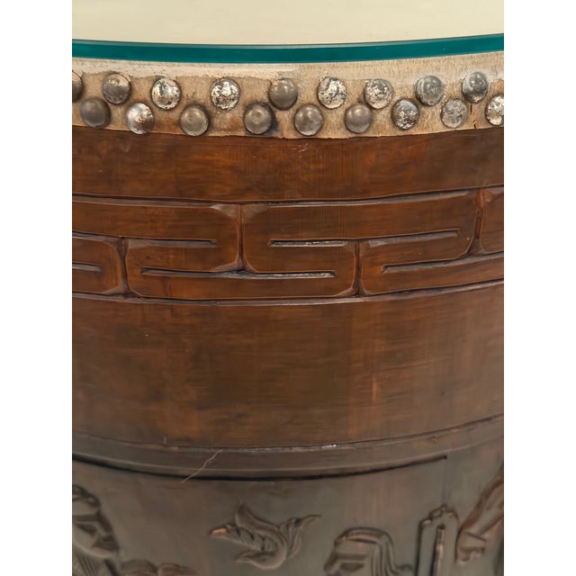 Carved Wood Drum End Tables -a Pair For Sale - Image 10 of 13