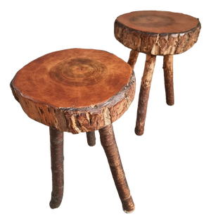 Vintage Wooden Stools, France, 1960s, Set of 2