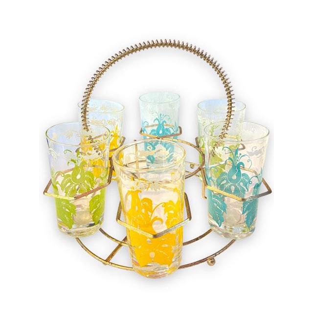 Morphew Abode 1950s Multicolor Geometric Glass & Metal Mod Glassware Set With Carrier- 7 Pieces For Sale - Image 11 of 11