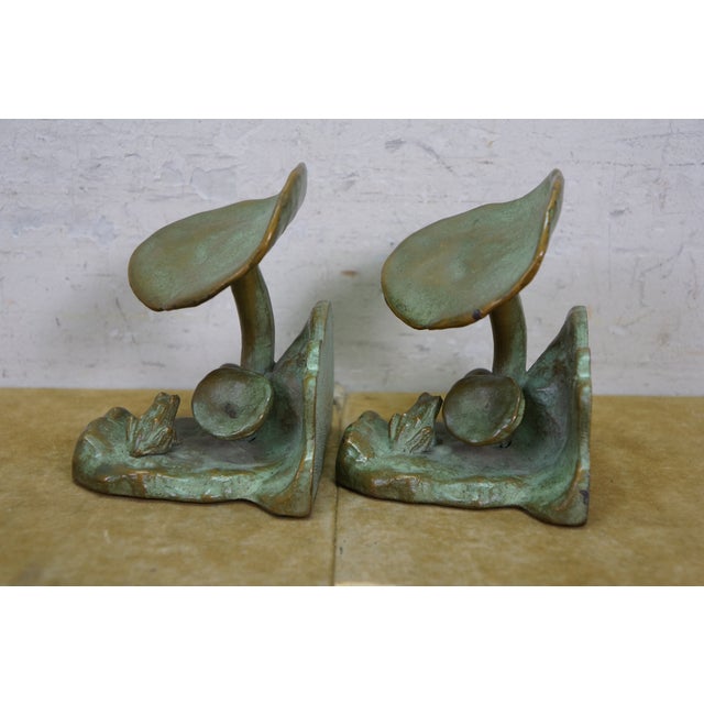 Antique McClelland Barclay Art Deco Bronze Mushroom Frog Bookend Sculptures 4.5" For Sale - Image 4 of 13