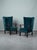 Hungarian Art Deco Lounge Chairs in Teal Blue Velvet with Wooden Armrests, 1930s, Set of 2 For Sale - Image 4 of 4