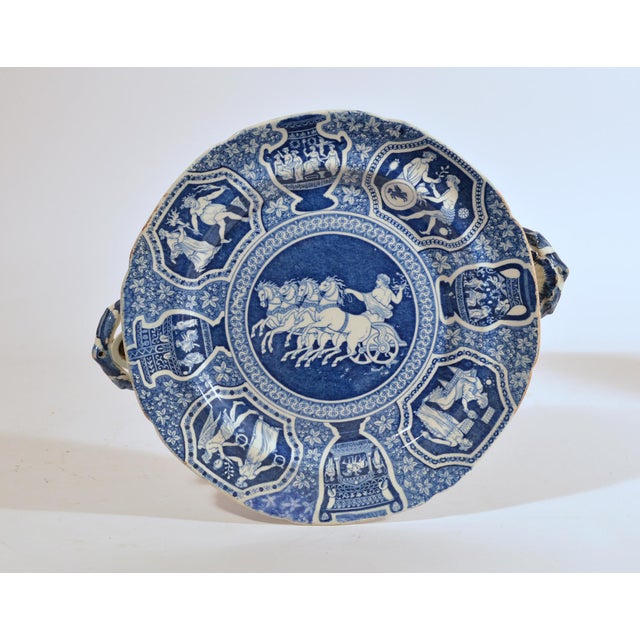 Spode Spode Blue and White Greek Pattern Hot Water Dishes, Zeus in His Chariot, a Pair For Sale - Image 4 of 8