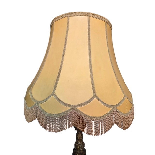 Metal Vintage Table Lamp with Ornamental Brass Base and Leather Shade, 1955 For Sale - Image 7 of 13