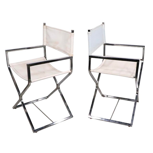 Mid 20th Century Hollywood Regency Chrome and Vinyl Directors Chairs In For Sale - Image 11 of 18