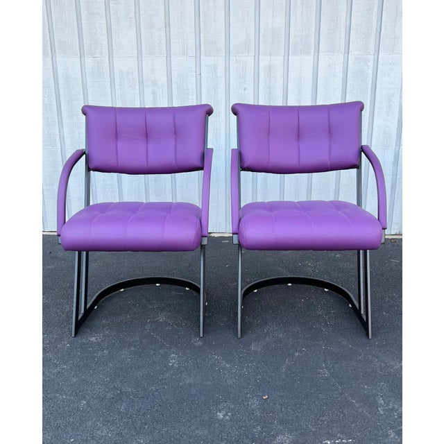 1980s Milo Baughman Style Purple Cantilever Dining Bistro Set - Set of 5 For Sale In Chicago - Image 6 of 12