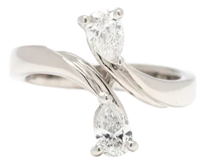 0.55ctw Diamond Twin Pear Band Ring, 18k White Gold, Ring Size 3.75