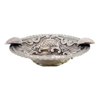 Embossed Silver Ashtray with Wavy Frieze and Central Thousand Reis Coin For Sale