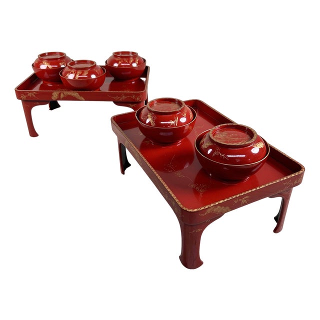 Taisho Era Shu-Nuri Ozen Dinner Set, Japan, 1920s, Set of 7 For Sale