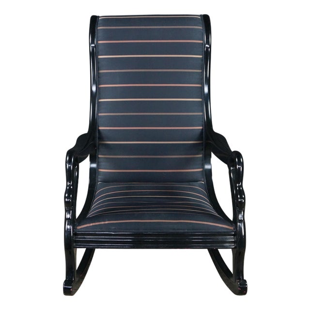 Mid Century Hollywood Regency Black Lacquered Swan-Neck Gooseneck Rocking Chair For Sale