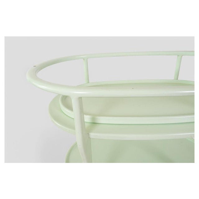 Vintage Art Deco Serving Trolley in Light Green Lacquered Wood, 1930s For Sale - Image 11 of 12